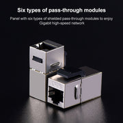 CAT.6 Shielded Pass-through Network Module, Dual Ports Panel + Shielded Pass-through + TV Socket (Grey)