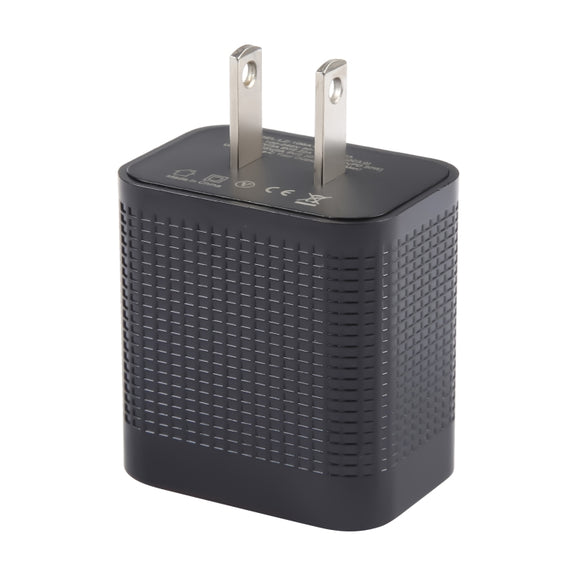 LZ-106A+C PD 20W USB-C/Type-C+QC 3.0 USB Ports Plaid Pattern Travel Charger, US Plug(Black)