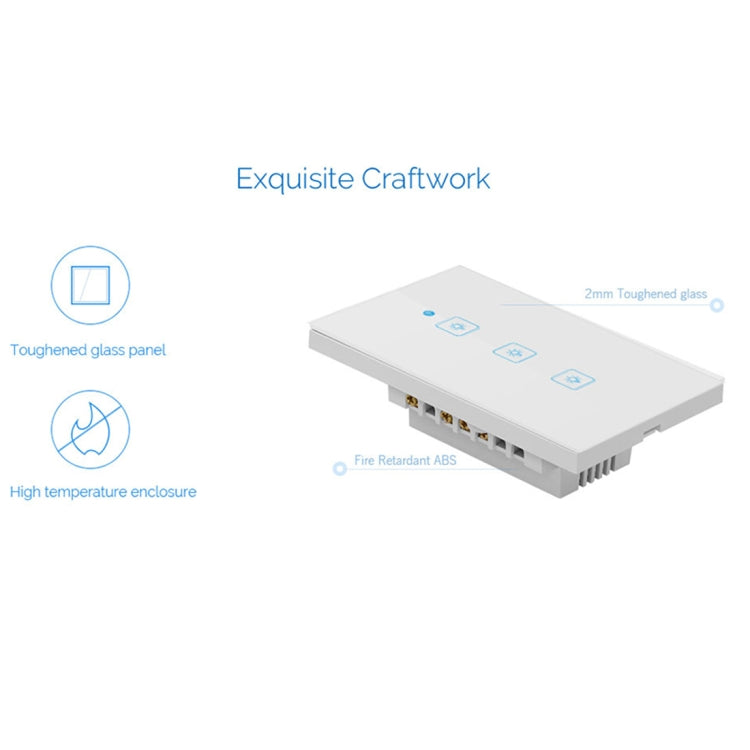 WS-US-03 EWeLink APP & Touch Control 2A 3 Gangs Tempered Glass Panel Smart Wall Switch, AC 90V-250V, US Plug