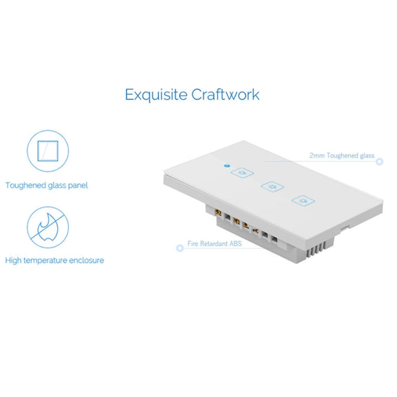 WS-US-03 EWeLink APP & Touch Control 2A 3 Gangs Tempered Glass Panel Smart Wall Switch, AC 90V-250V, US Plug