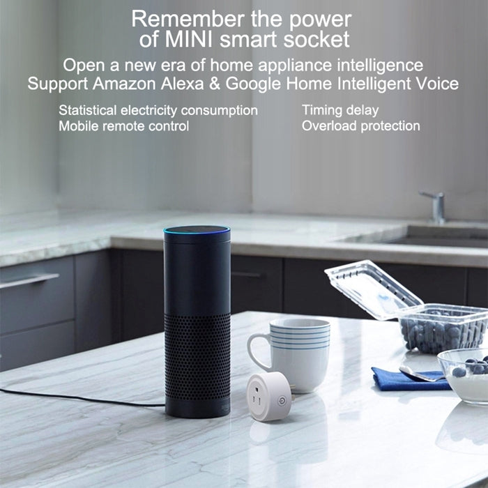 10A Smart WiFi Mini Plug APP Remote Control Timing Check Power Usage Smart Socket Works with Alexa & Google Home, AC 110V, US Plug