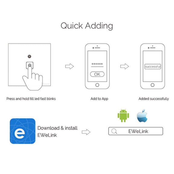 WS-EU-02 EWeLink APP & Touch Control 2A 2 Gangs Tempered Glass Panel Smart Wall Switch, AC 90V-250V, EU Plug