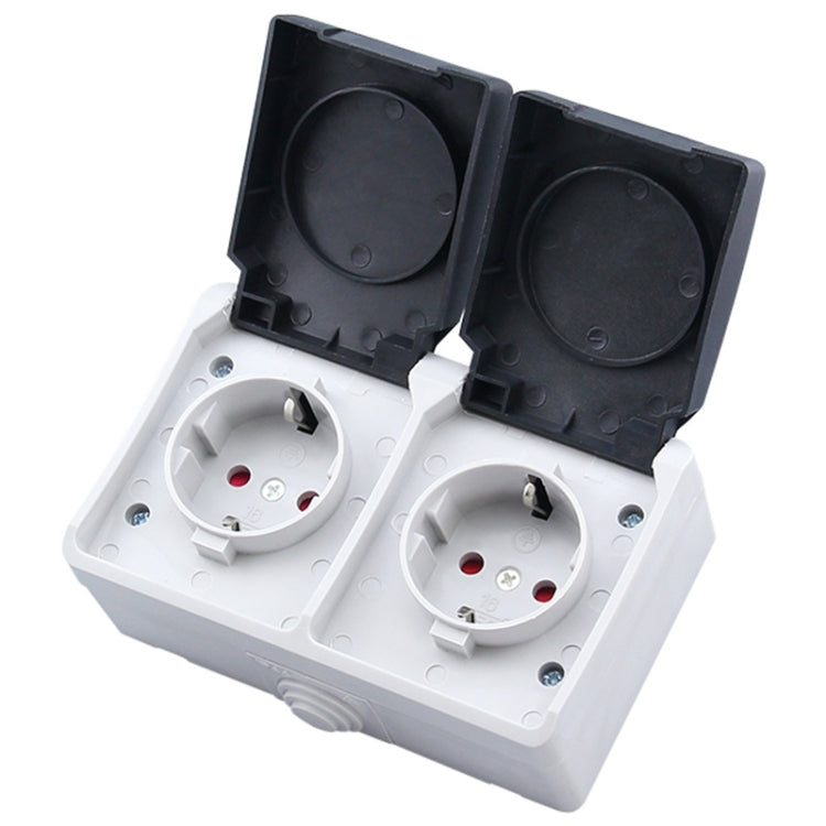 IP44 Water-resistant Double-connection Socket with Cover, EU Plug