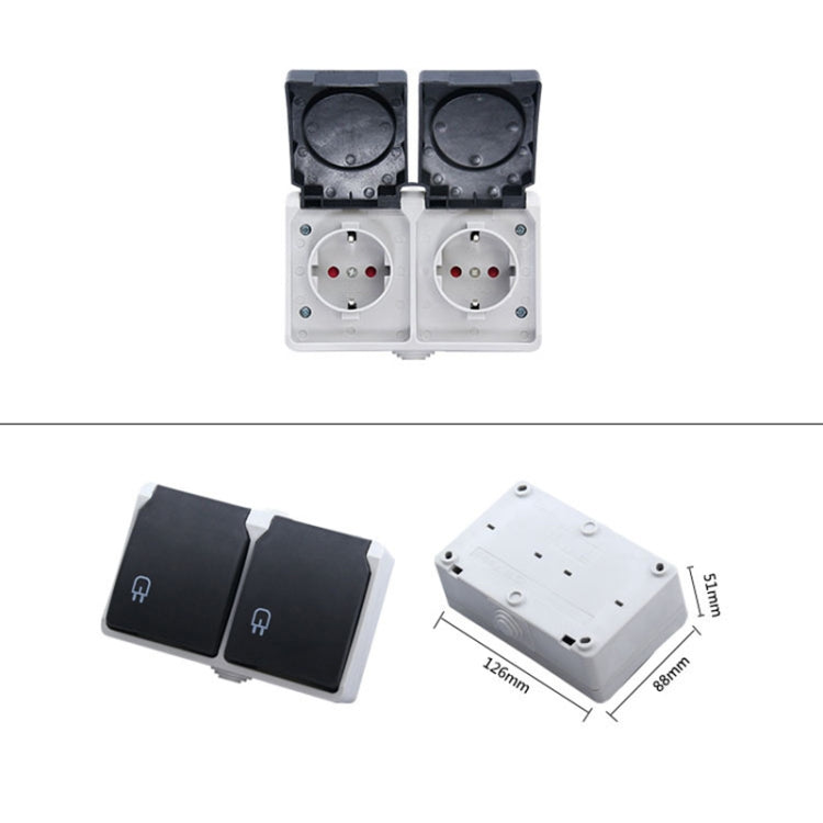 IP44 Water-resistant Double-connection Socket with Cover, EU Plug