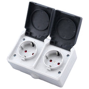 IP44 Water-resistant Double-connection Socket with Cover, EU Plug