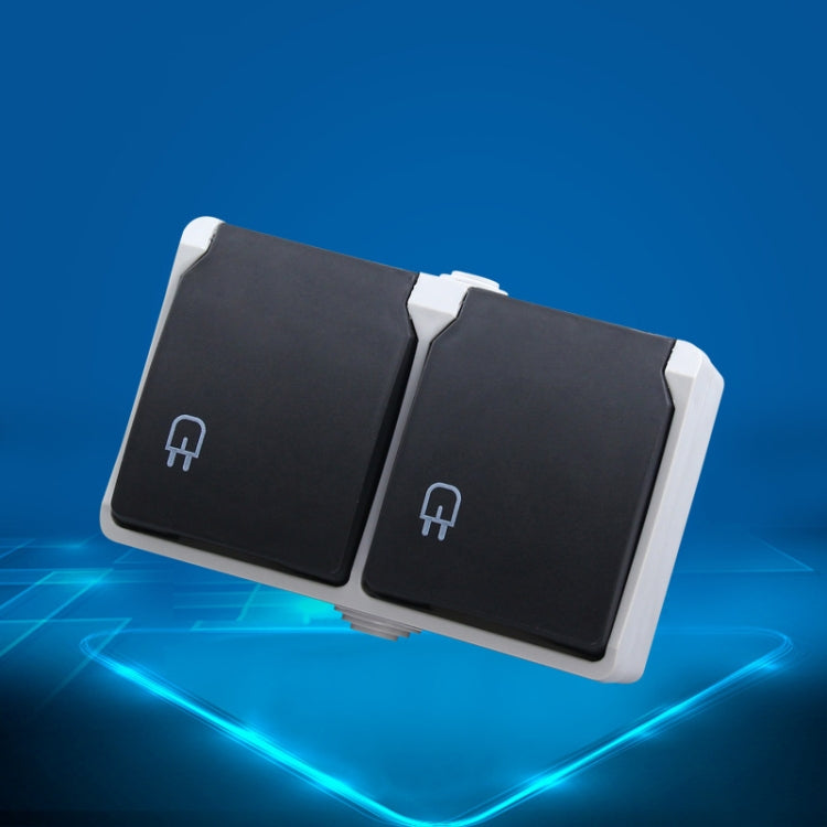 IP44 Water-resistant Double-connection Socket with Cover, EU Plug