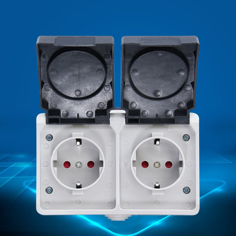 IP44 Water-resistant Double-connection Socket with Cover, EU Plug