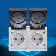 IP44 Water-resistant Double-connection Socket with Cover, EU Plug