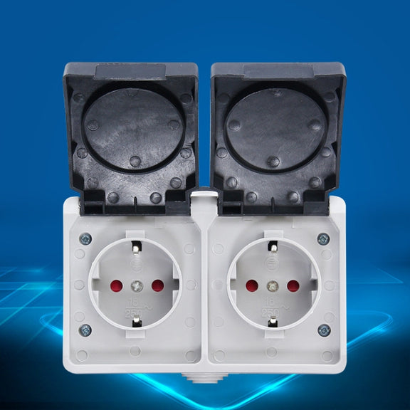 IP44 Water-resistant Double-connection Socket with Cover, EU Plug