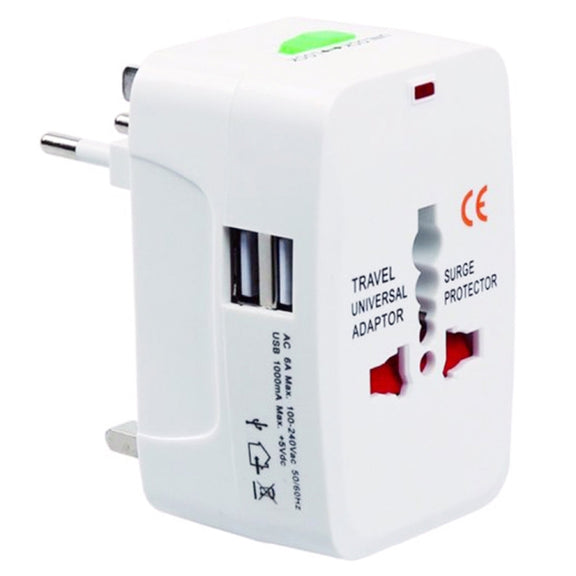 110-250V Multi-function Travel Universal Converter with Dual USB Interfaces, EU / UK / US / AU Plug(White)
