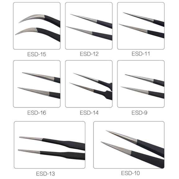 BEST BST-10 Precision Anti-static ESD Stainless Steel Tweezers