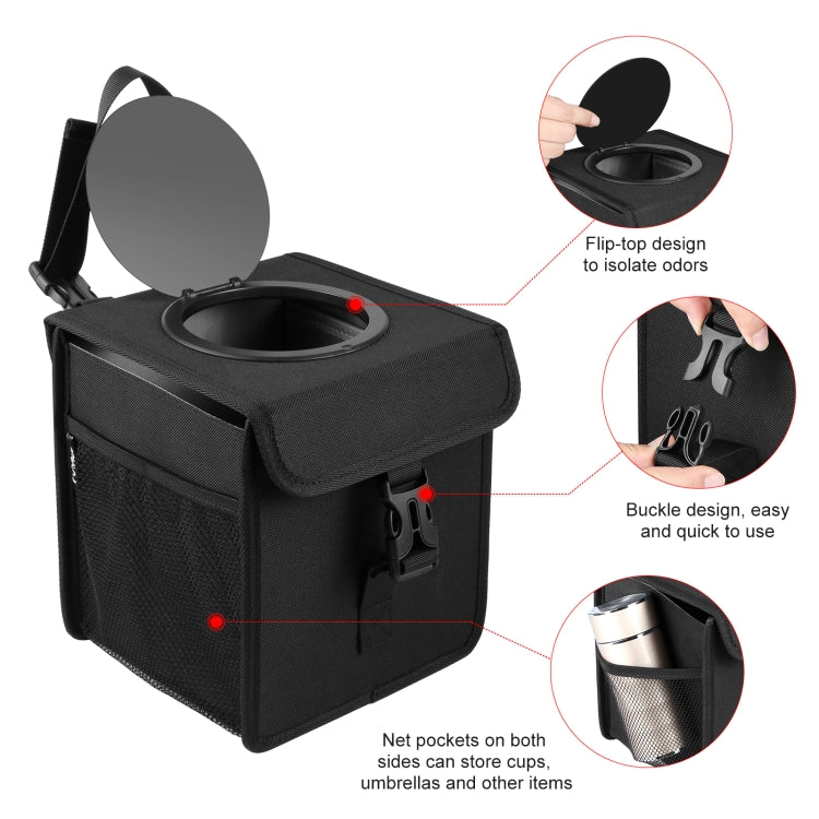 FUNADD Portable Folding Car Back Seat Hook Garbage Can Car Storage Box (Black)