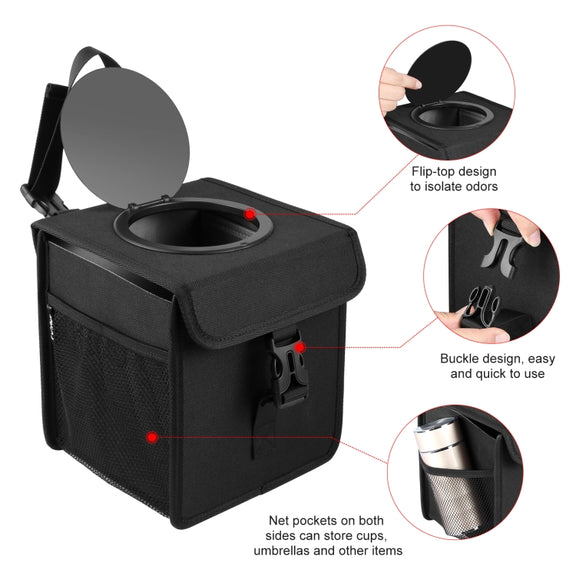 FUNADD Portable Folding Car Back Seat Hook Garbage Can Car Storage Box (Black)