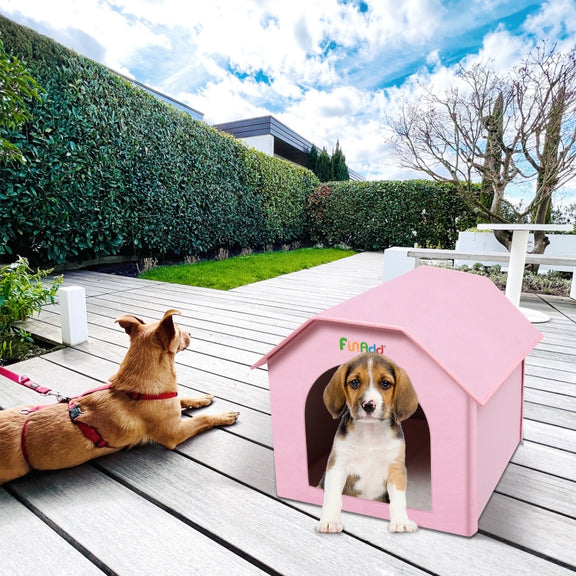 FUNADD Extra Large Folding Weatherproof Pet Houses with Removable Mat (Pink)