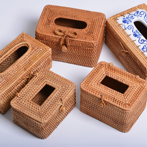 ZJH01 Bow Restaurant Desktop Rattan Braided Tissue Storage Box Case