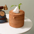ZJH01 Circle Shape Restaurant Desktop Rattan Braided Tissue Storage Box Case - Storage Boxes by PMc TechLife | Online Shopping South Africa | PMc TechLife | Buy Now Pay Later Mobicred