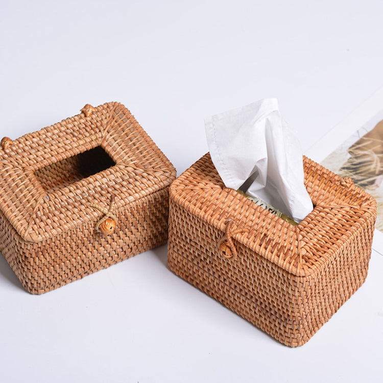 ZJH01 Circle Shape Restaurant Desktop Rattan Braided Tissue Storage Box Case