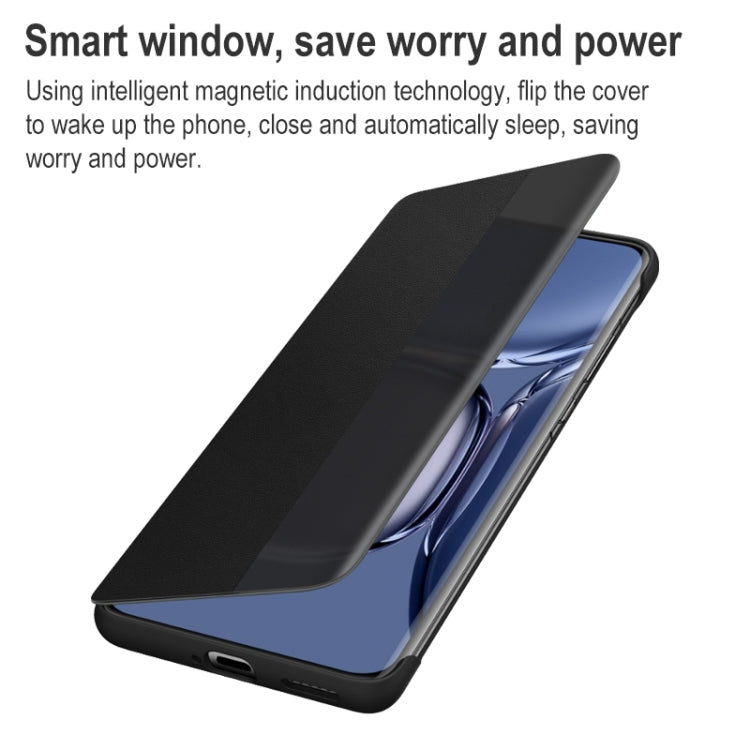 For Huawei P50 Pro Smart Display View Window Flip Leather Protective Case with Sleep / Wake-up Function(Grey)