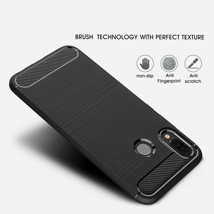 For Huawei  P20 Lite Brushed Texture Carbon Fiber Shockproof TPU Protective Back Case (Navy Blue)