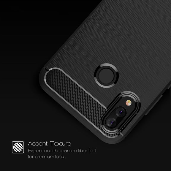 For Huawei  P20 Lite Brushed Texture Carbon Fiber Shockproof TPU Protective Back Case (Navy Blue)