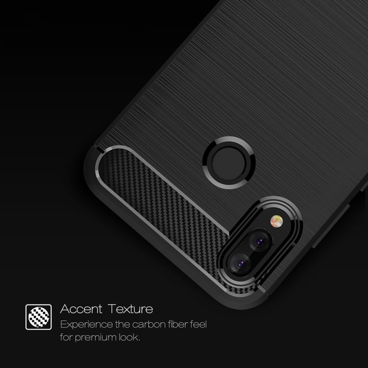 For Huawei  P20 Lite Brushed Texture Carbon Fiber Shockproof TPU Protective Back Case (Navy Blue)