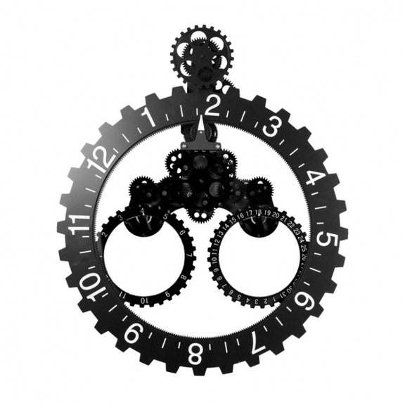 Home Simple European Style Triangular Mechanical Gears Wall Clock (Black)