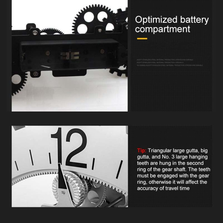 Home Simple European Style Triangular Mechanical Gears Wall Clock (Black)