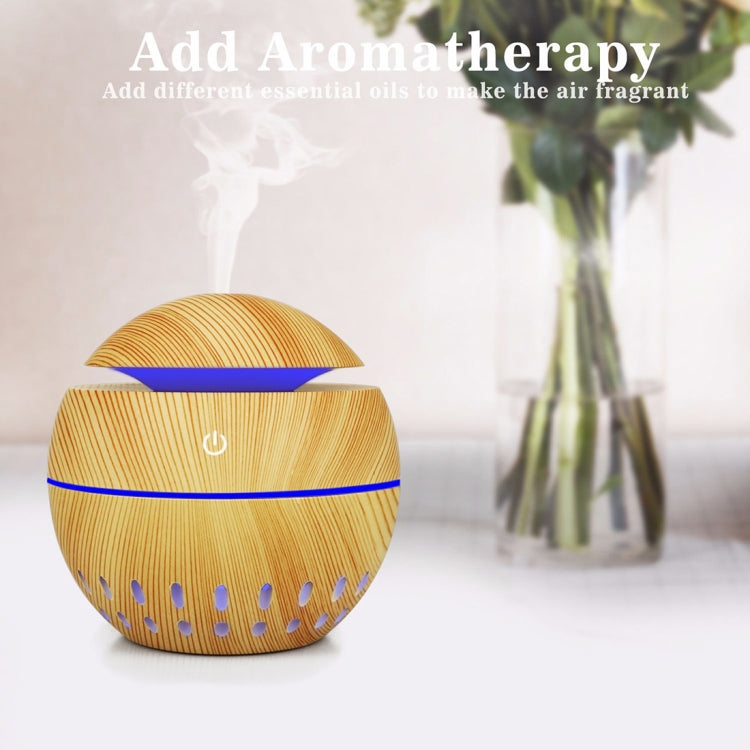 Wood Grain USB Hollowed-out Humidifier Seven Color Aromatherapy Lamp Automatic Alcohol Sprayer with Remote Control(Light Brown-2)