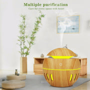 Wood Grain USB Hollowed-out Humidifier Seven Color Aromatherapy Lamp Automatic Alcohol Sprayer with Remote Control(Light Brown-2)