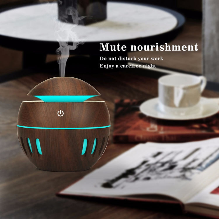 Wood Grain USB Hollowed-out Humidifier Seven Color Aromatherapy Lamp Automatic Alcohol Sprayer with Remote Control(Light Brown-2)