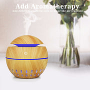 Wood Grain USB Hollowed-out Humidifier Seven Color Aromatherapy Lamp Automatic Alcohol Sprayer with Remote Control(Light Brown-3)