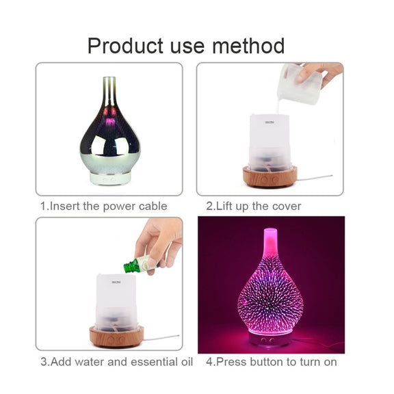 Mini 100ml Household Humidifier Ultrasonic Creative Purification 3D Glass Aromatherapy Machine Automatic Alcohol Sprayer, EU Plug