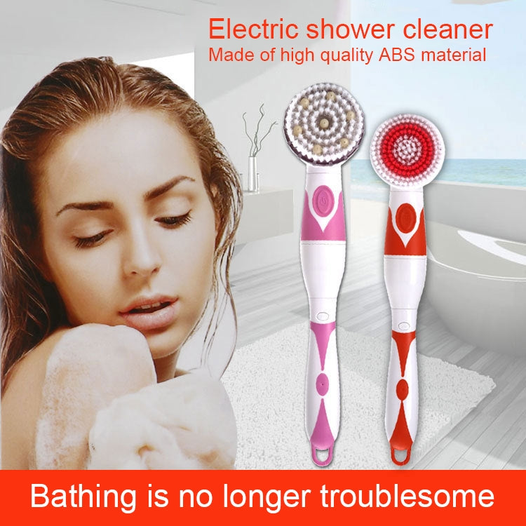 Multi-function Electric Water-resistant Bath Cleansing Brush Long-handled Massage Brush, with 4 Brush Heads(Grey)