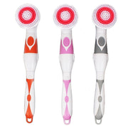 Multi-function Electric Water-resistant Bath Cleansing Brush Long-handled Massage Brush, with 4 Brush Heads(Pink)
