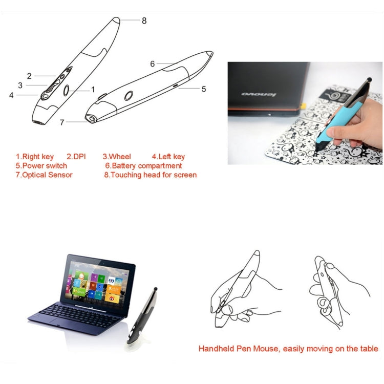 2.4GHz Innovative Pen-style Handheld Wireless Smart Mouse for PC Laptop(Blue)