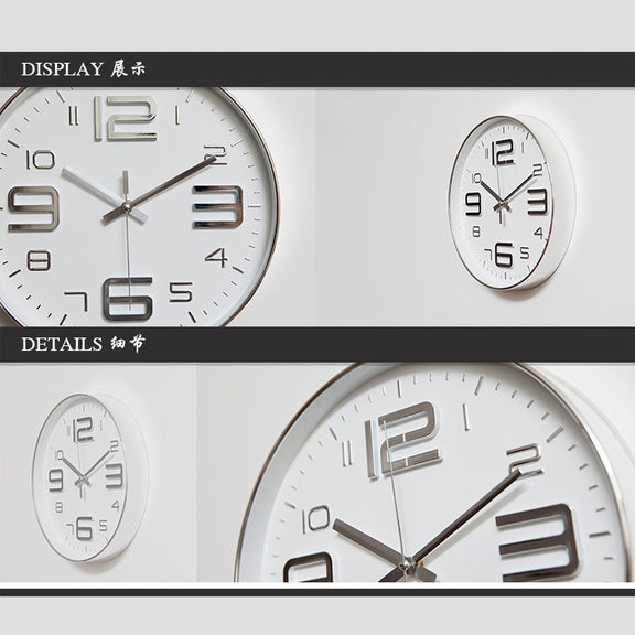 12 inch Creative Decorative Round Shape Living Room Simple Modern Quartz Wall Clock(Silver)