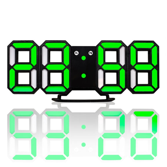 Multi-Function Large 3D LED Digital Wall Alarm Clock with Snooze Function, 12/24 Hours Display for Home, Kitchen, Office, DC 5V, CE Certificated(Green)