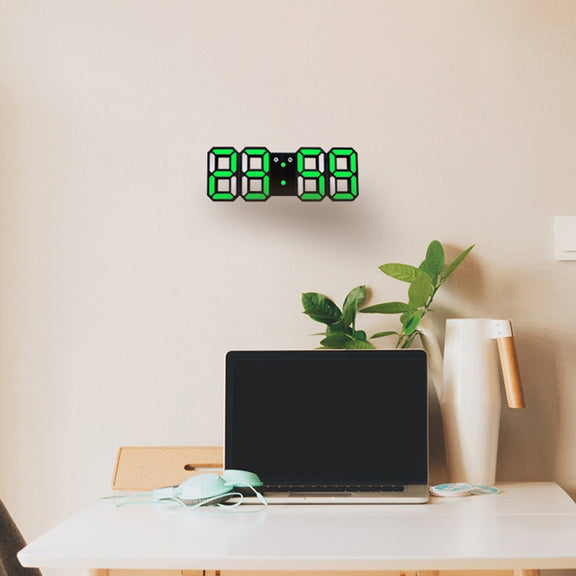 Multi-Function Large 3D LED Digital Wall Alarm Clock with Snooze Function, 12/24 Hours Display for Home, Kitchen, Office, DC 5V, CE Certificated(Green)