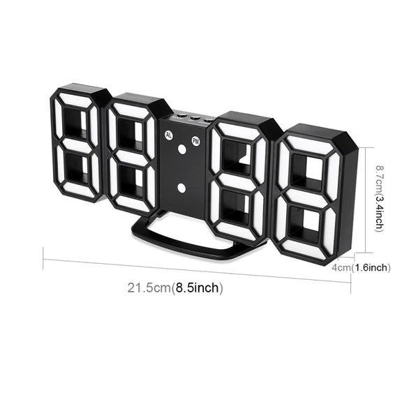 Multi-Function Large 3D LED Digital Wall Alarm Clock with Snooze Function, 12/24 Hours Display for Home, Kitchen, Office, DC 5V, CE Certificated(White)