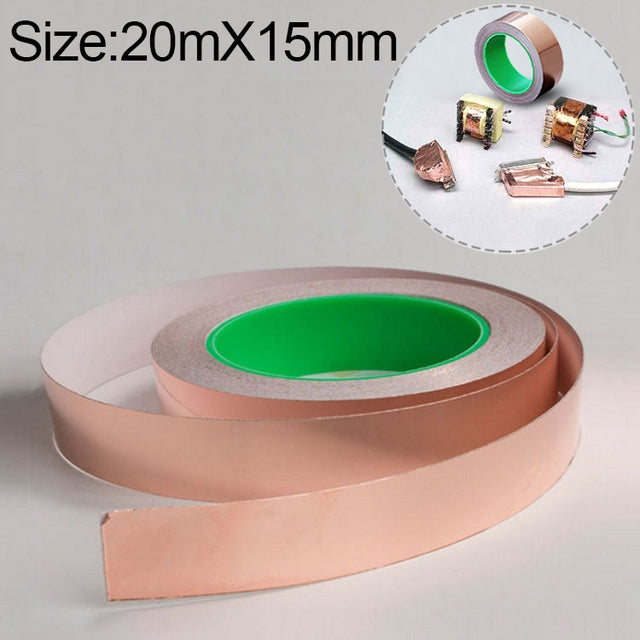 Pure Copper Double-sided Conductive Copper Foil Tape Signal Masking Tape, Size: 20m x 15mm