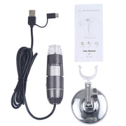 1600X Magnifier HD Image Sensor 3 in 1 USB Digital Microscope with 8 LED & Professional Stand (Grey)
