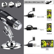 1600X Magnifier HD Image Sensor 3 in 1 USB Digital Microscope with 8 LED & Professional Stand (Grey)