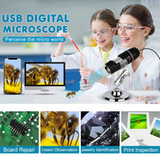 1600X Magnifier HD Image Sensor 3 in 1 USB Digital Microscope with 8 LED & Professional Stand (Grey)