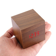 Wood Clock Desk Table LED Digital Display Alarm Clock with Time & Date & Temperature Display(Brown)