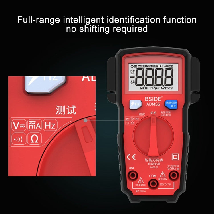 BSIDE ADMS6 High-precision Fully Automatic Small Digital Intelligent Multimeter with HD Digital Display & Shockproof Cover, Support Function Range Switch & Double-sided Pen Holder (Black)
