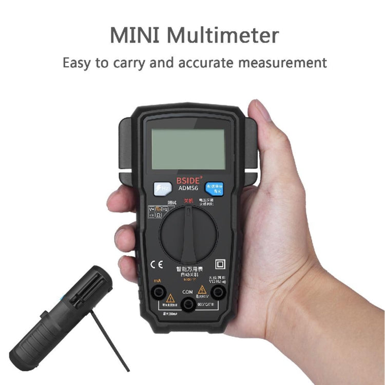 BSIDE ADMS6 High-precision Fully Automatic Small Digital Intelligent Multimeter with HD Digital Display & Shockproof Cover, Support Function Range Switch & Double-sided Pen Holder (Black)
