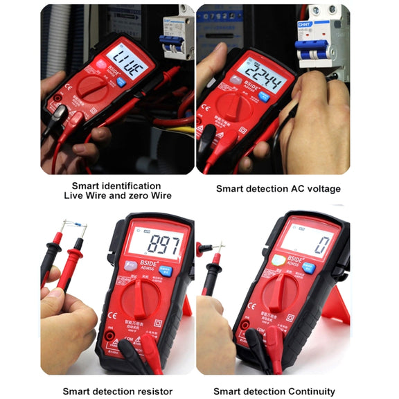 BSIDE ADMS6 High-precision Fully Automatic Small Digital Intelligent Multimeter with HD Digital Display & Shockproof Cover, Support Function Range Switch & Double-sided Pen Holder (Black)