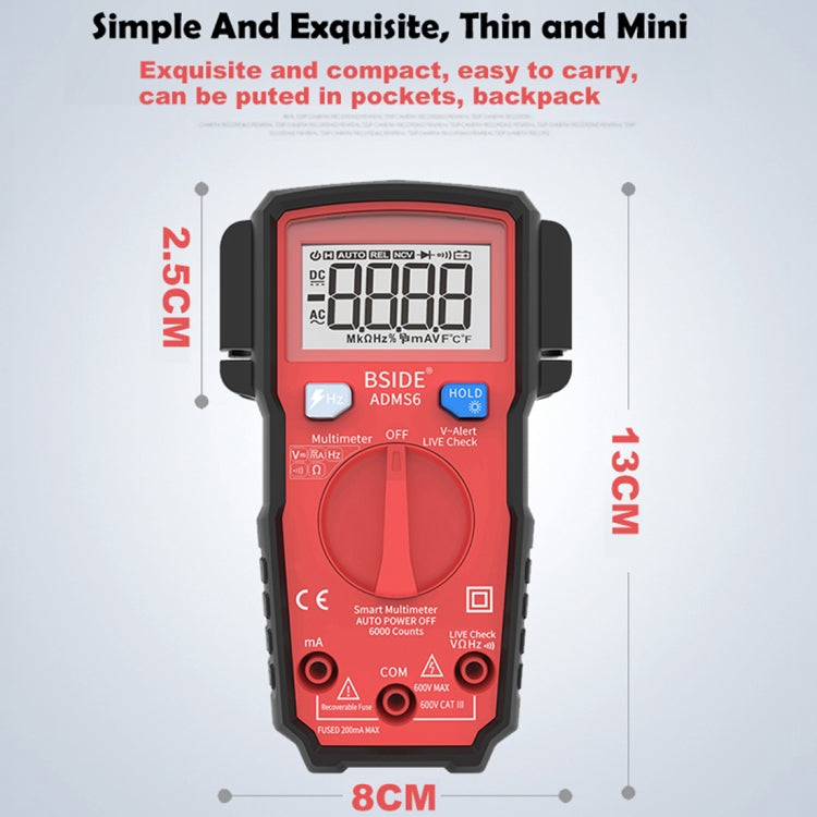 BSIDE ADMS6 High-precision Fully Automatic Small Digital Intelligent Multimeter with HD Digital Display & Shockproof Cover, Support Function Range Switch & Double-sided Pen Holder (Black)