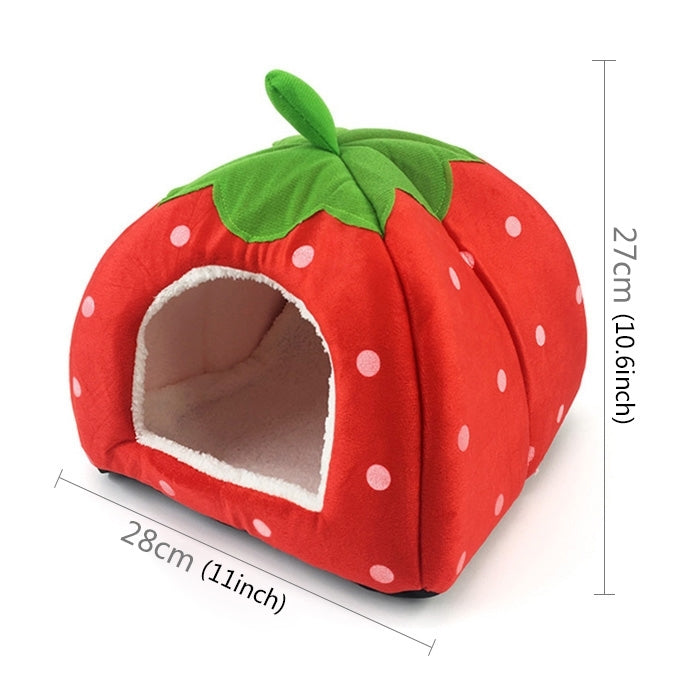 Strawberry Shaped Foldable Short Plush Pet House Nest, Size: S(Red)