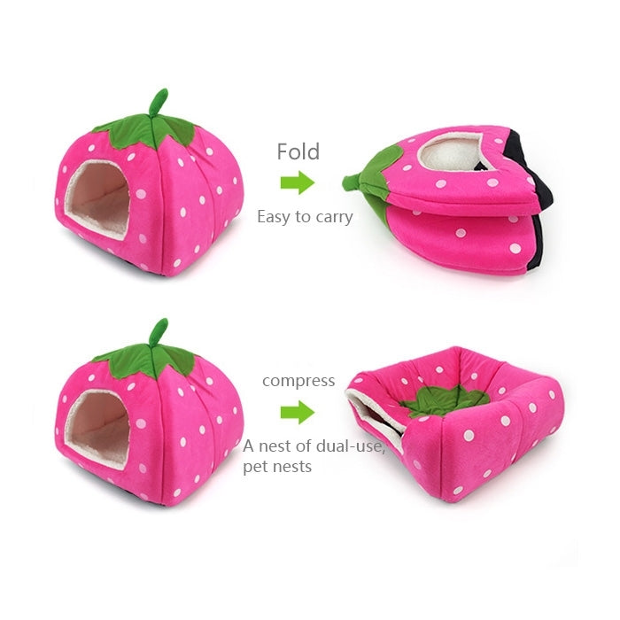 Strawberry Shaped Foldable Short Plush Pet House Nest, Size: S(Red)